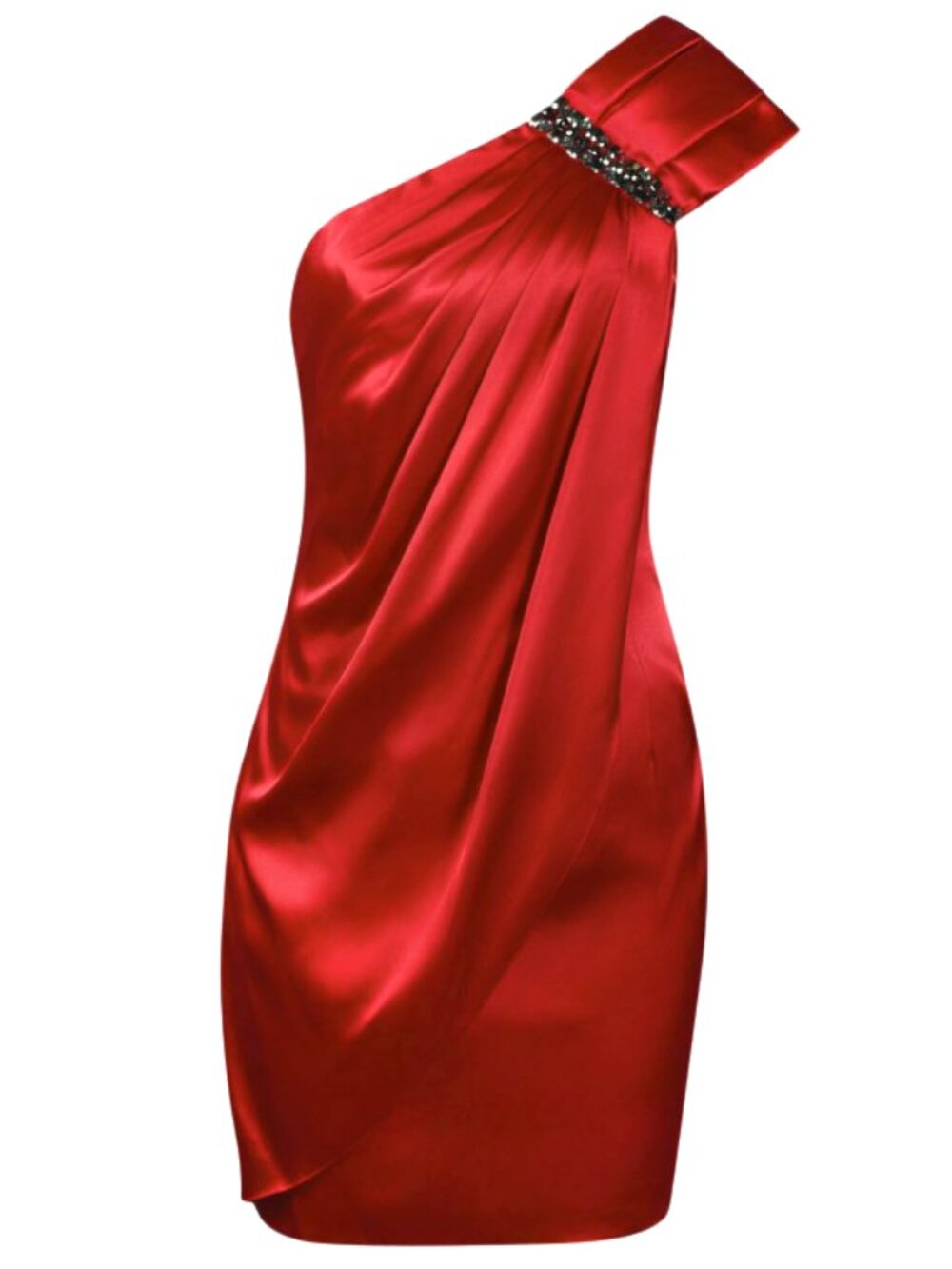 JS Collections Embellished One-Shoulder Pleated Satin Dress